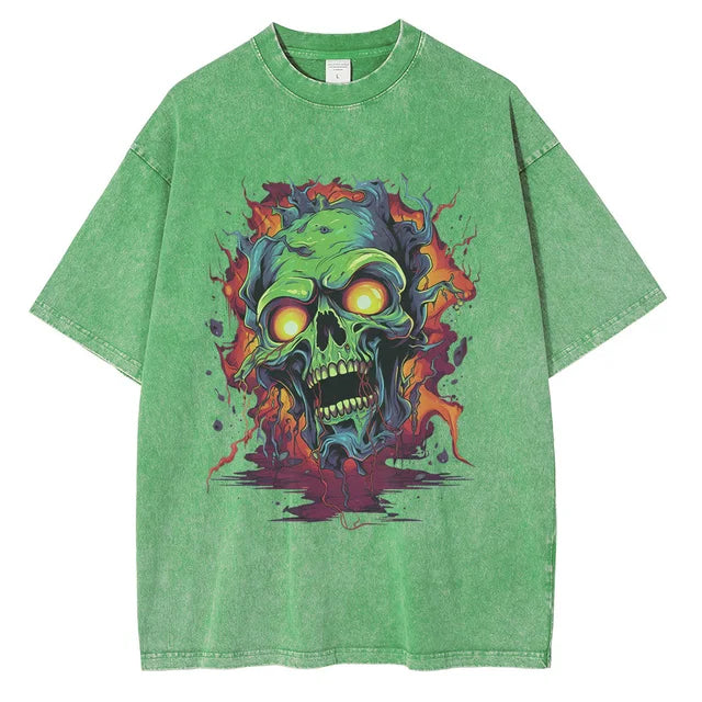 Men Zombie Contrast Printed Graphic Cotton Washed Tops Tees Shirt