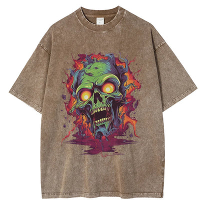 Men Zombie Contrast Printed Graphic Cotton Washed Tops Tees Shirt