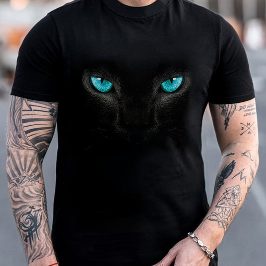 Men's Fashionable 3D Cat Prints Color Blocked Short Sleeved Round Neck T-shirt Tees