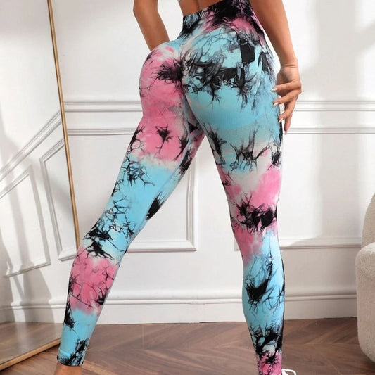 Women Tie-dyed Fitness High Waist Hip Lift Sports Yoga Pants Leggings