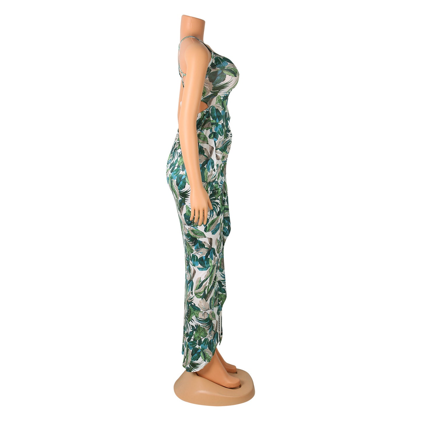 Sexy Sling Irregular Printed Long Skirt Party Dress
