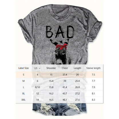 Bad Horse Women Print Short Sleeve T-Shirt Round Neck Tops Tees