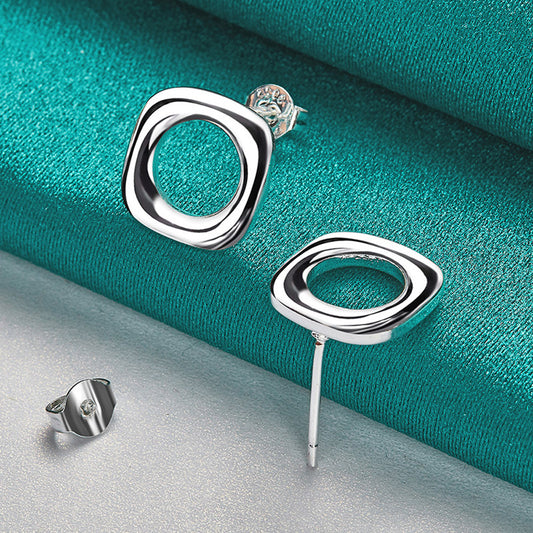 Women Fashion Silver 10mm Square Stud Earrings