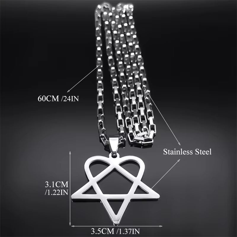 Women Men Stainless Steel Y2k Black Metal Band Goth Punk Hip Hop Rock Music Heartagram Star Heart Necklace