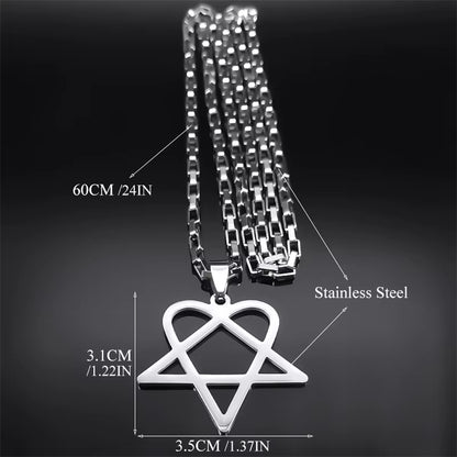 Women Men Stainless Steel Y2k Black Metal Band Goth Punk Hip Hop Rock Music Heartagram Star Heart Necklace