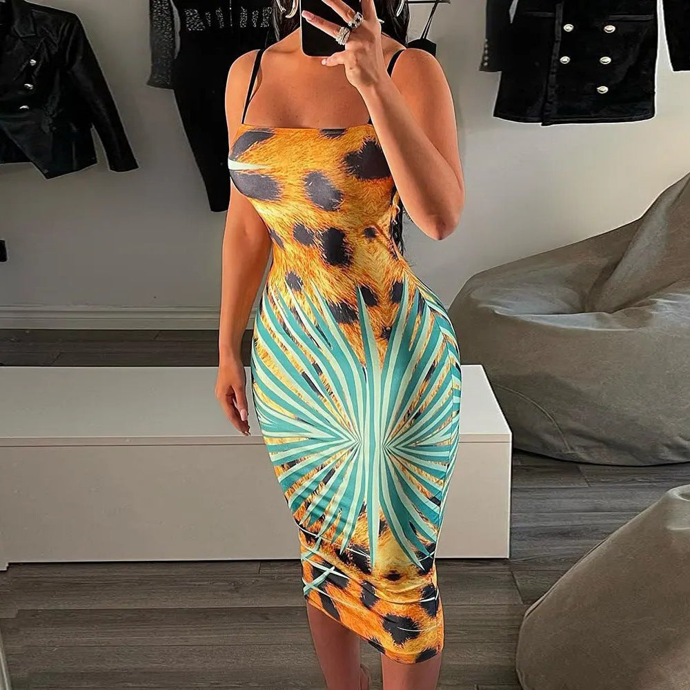 Women's Suspender Skinny Hip Club Party Midi Pencil Dress