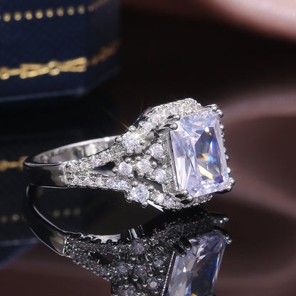 Women Silver Color Princess Cut Square Crystal Zircon Stone Wedding Engage Party Rings