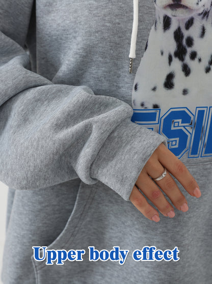 Women Fashionable Letter Printed Long Sleeved Hoodie Sweatshirt Jacket