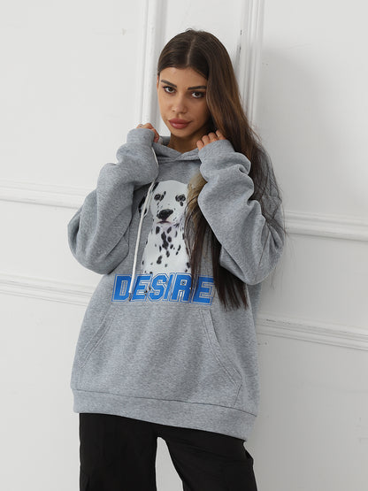 Women Fashionable Letter Printed Long Sleeved Hoodie Sweatshirt Jacket