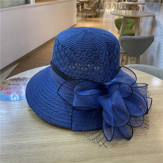 Women Flower Organza Church Wedding Travel Dress Hat