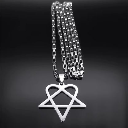 Women Men Stainless Steel Y2k Black Metal Band Goth Punk Hip Hop Rock Music Heartagram Star Heart Necklace