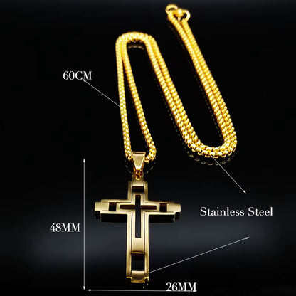 Men Fashion Cross Gold Stainless Steel Choker Cross Stainless Steel Choker Pendant Necklace