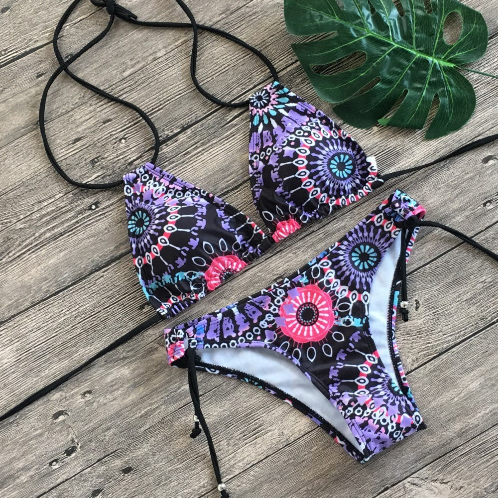 Two Pieces Sexy Women Floral Multicolor Bikini