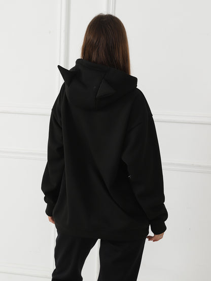 Women Fashionable Letter Printed Long Sleeved Hoodie Sweatshirt Jacket