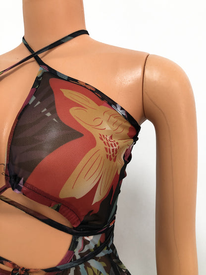 Sexy Strappy Hollow Mesh See-Through Nightclub Party Dress