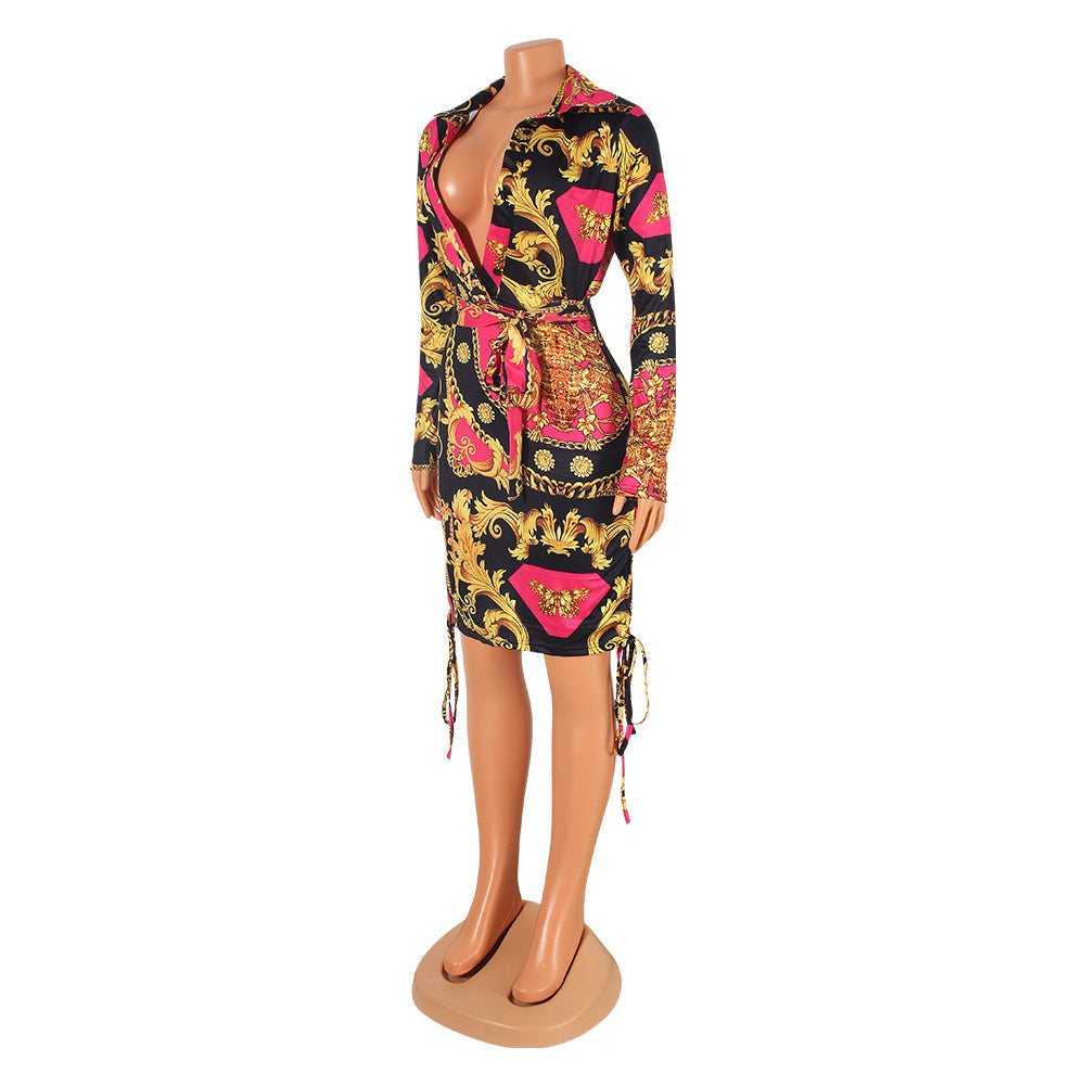 Fashion Sexy Digital Print Pleated Nightclub Party Dress