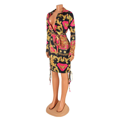 Fashion Sexy Digital Print Pleated Nightclub Party Dress