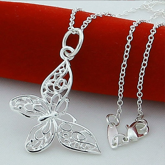 45CM Women Silver Plated Butterfly O-shaped Fashion Necklace