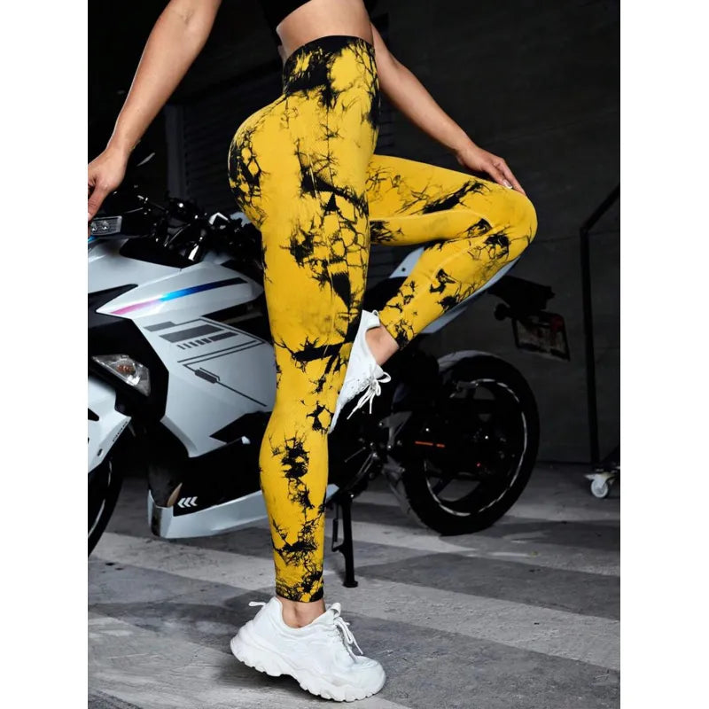 Women Tie Dye Workout High Waist Gym Seamless Scrunch Butt Lifting Elastic Tights Leggings Yoga Pants