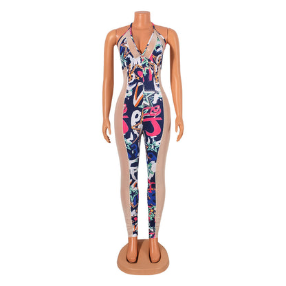 Fashion Sexy Mesh Tight-Fitting Suspender Clubbing Party Jumpsuit