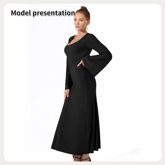Women Fashion Simple Solid Color Long Party Dress