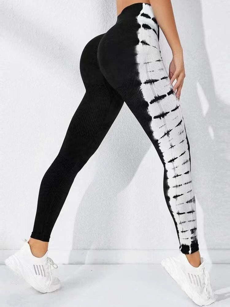 Women Tie-dye Seamless Tight Belly Trimming Fitness High Waist Hip Lift Yoga Pants Leggings