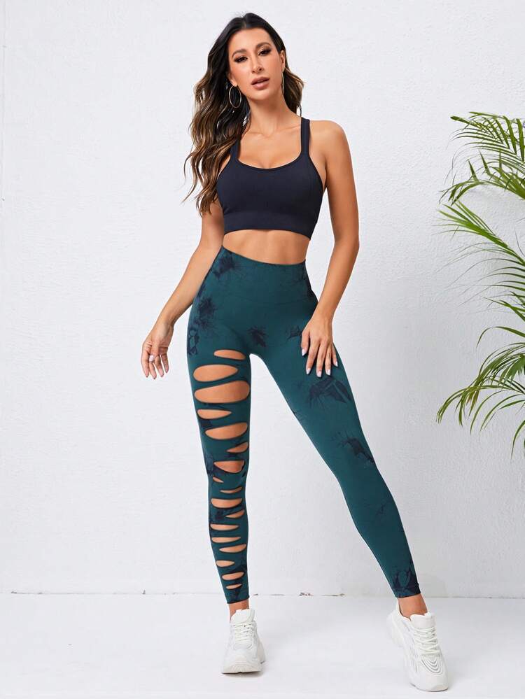 Sexy Eagle Eye Hollow Tie-dye Yoga Pants High Waist Hip Lift Fitness Leggings
