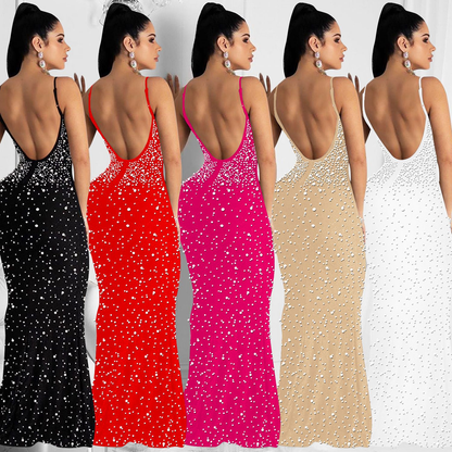 Sexy Fashion Night Club Hot-drilled Beaded Suspender Party Dress