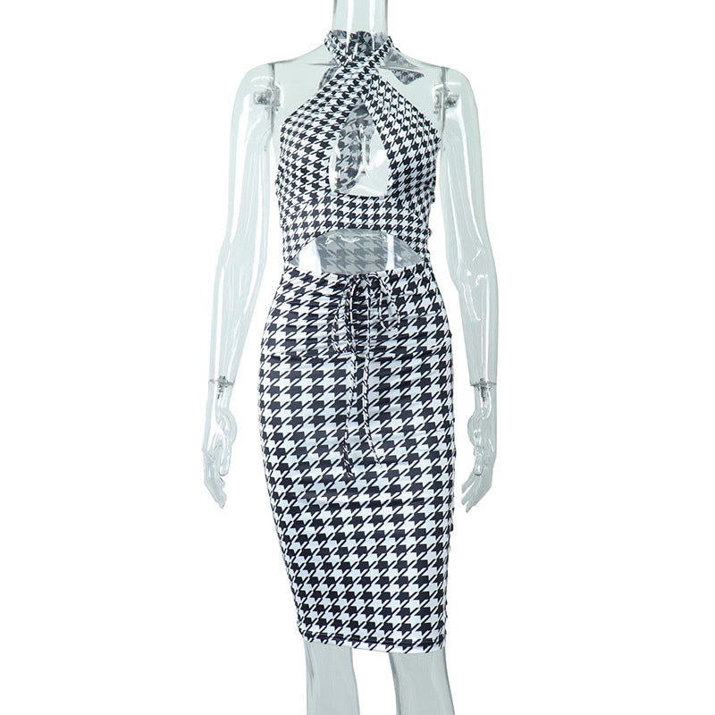 Sexy Backless Lace-Up Halter Cutout Smocked Pack Hip Party Dress