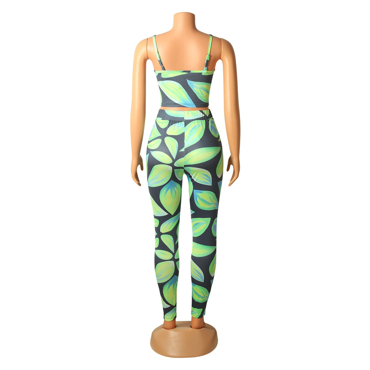 Women Digital Printed Sexy Two-Piece Strap Tops + Pant Trouser Set