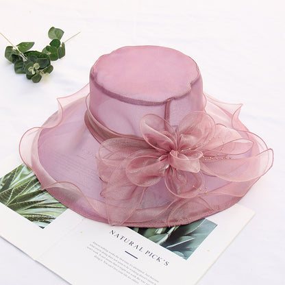 Women's Cool Retro Flower Mesh Sun Organza Church Dress Hat