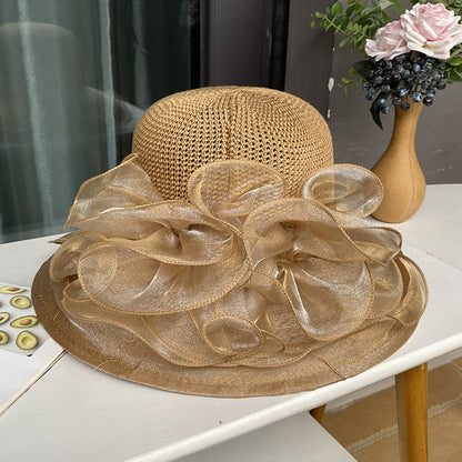 Women Sunscreen Splicing Wedding Travel Church Dress Sun Hat