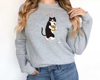 Women Fashionable Solid Color Cat Printed Long Sleeved Sweatshirt Pullover