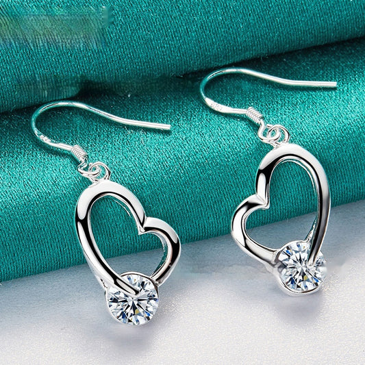 Women Silver Loving Heart Zircon Earrings