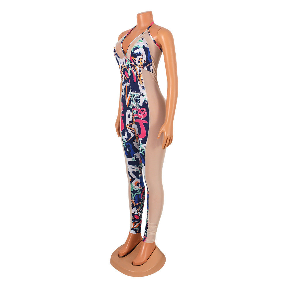Fashion Sexy Mesh Tight-Fitting Suspender Clubbing Party Jumpsuit
