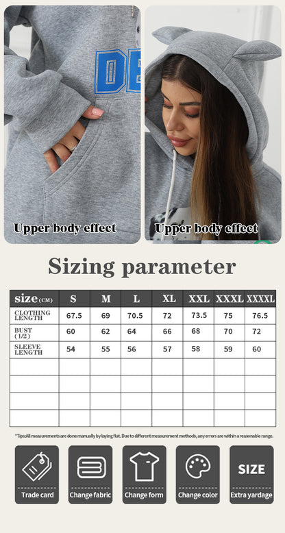 Women Fashionable Letter Printed Long Sleeved Hoodie Sweatshirt Jacket