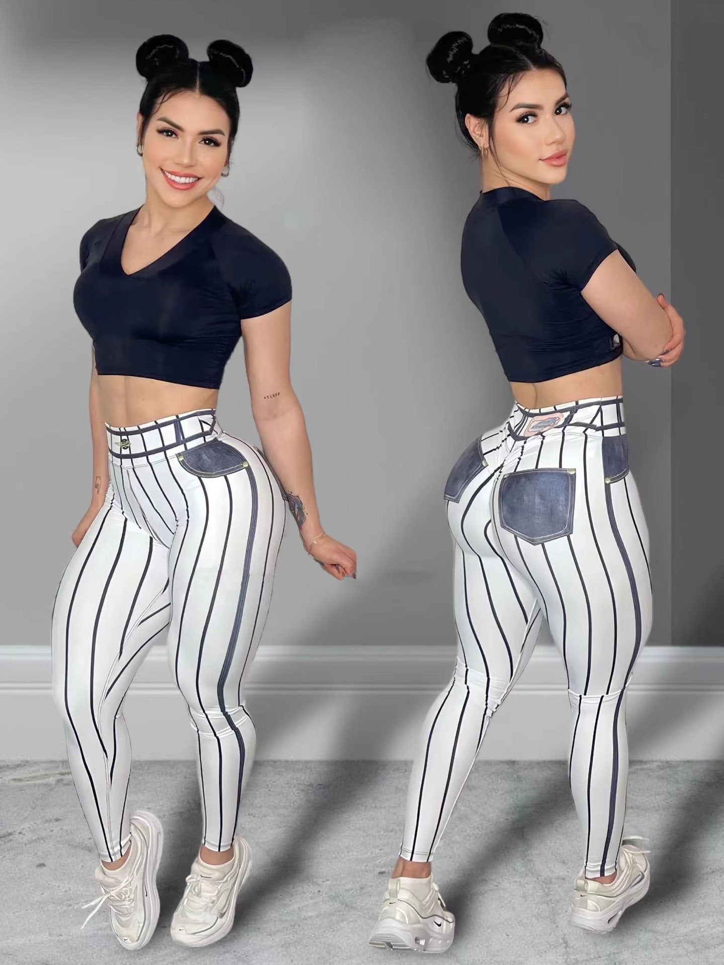 Sexy Denim Line Printing High Waist Yoga Leggings Pants