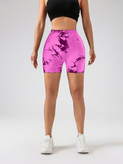 Women Tie Dye High Waist V-Back Scrunch Seamless Sport Workout Bottoms Yoga Shorts Pant