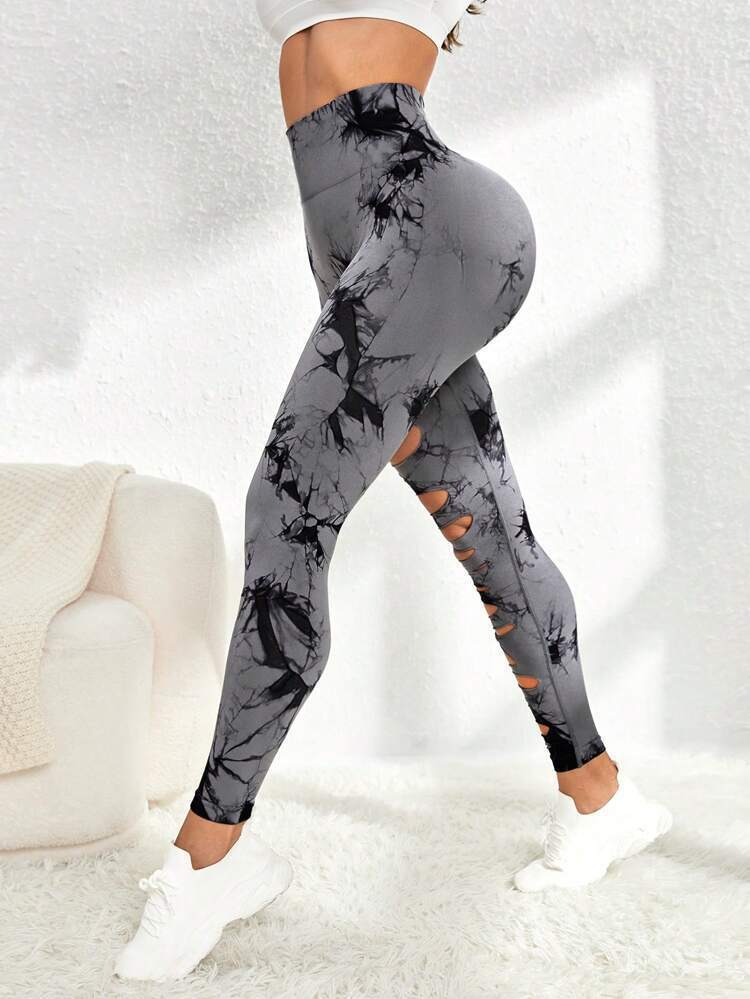 Sexy Eagle Eye Hollow Tie-dye Yoga Pants High Waist Hip Lift Fitness Leggings