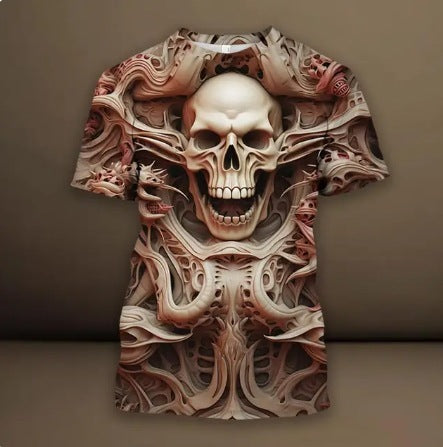 Men's 3D Skull Printed Hip Hop Trendy Tops Tees T-shirt