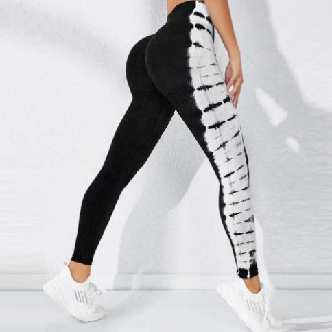 Women Tie-dye Seamless Tight Belly Trimming Fitness High Waist Hip Lift Yoga Pants Leggings