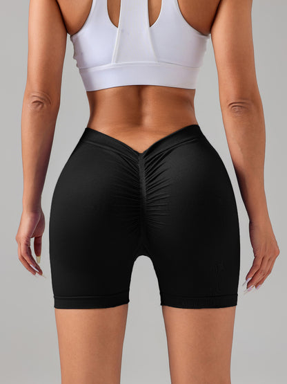 Women V-shape Waist Scrunch Elastic Tight High Rise Seamless Gym Shorts Pants