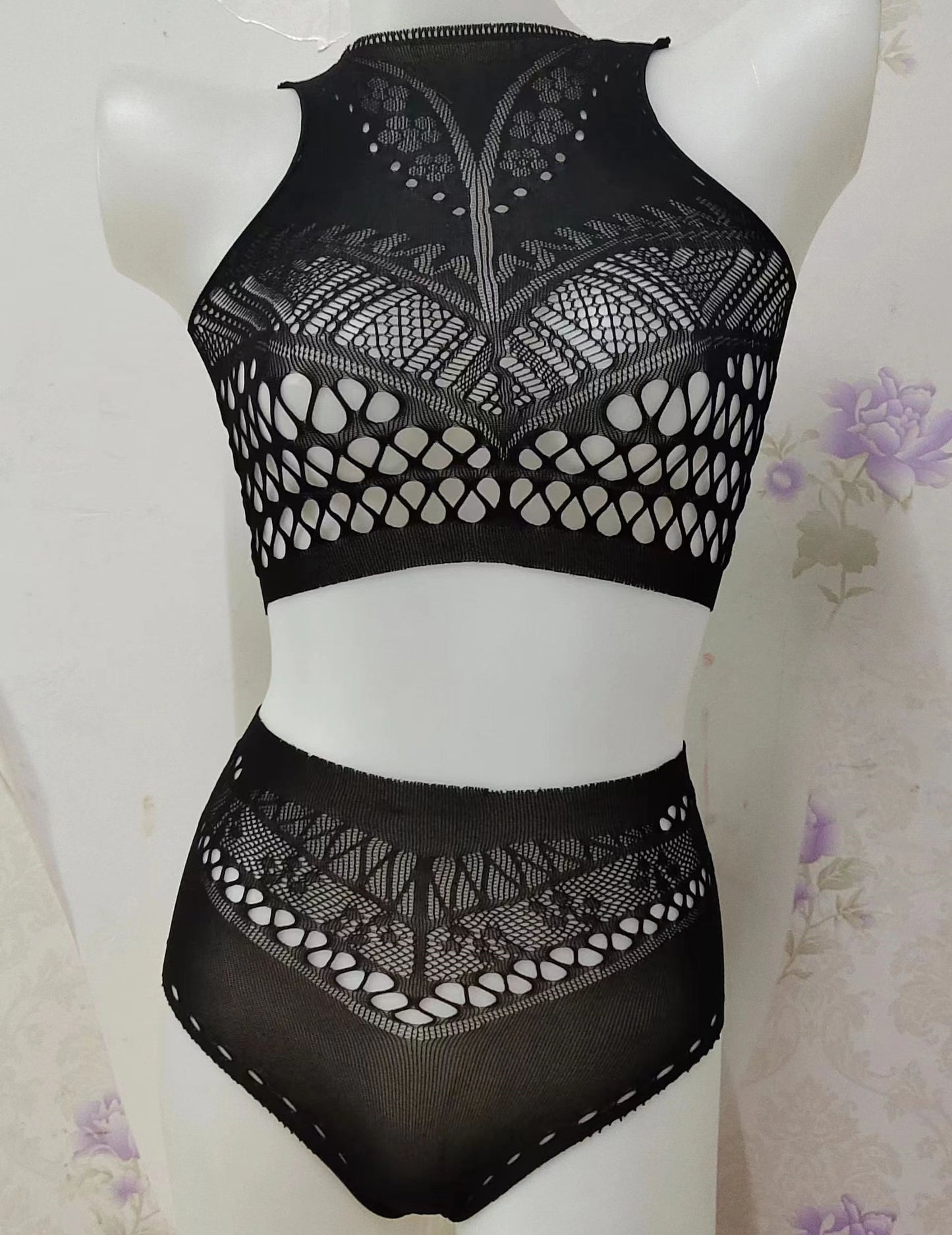 Women's Hollow-out Fishnet Two Pieces Bikini Suit