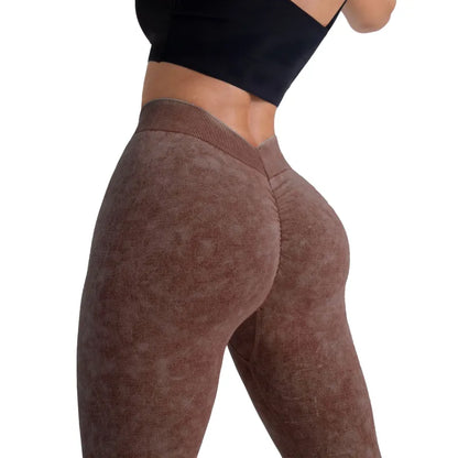 Women High Waist V Back Scrunch Butt Workout Seamless Gym Yoga Leggings