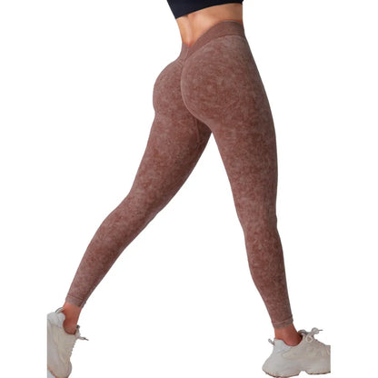 Women High Waist V Back Scrunch Butt Workout Seamless Gym Yoga Leggings