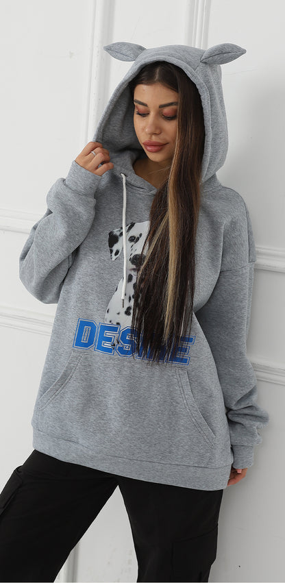 Women Fashionable Letter Printed Long Sleeved Hoodie Sweatshirt Jacket