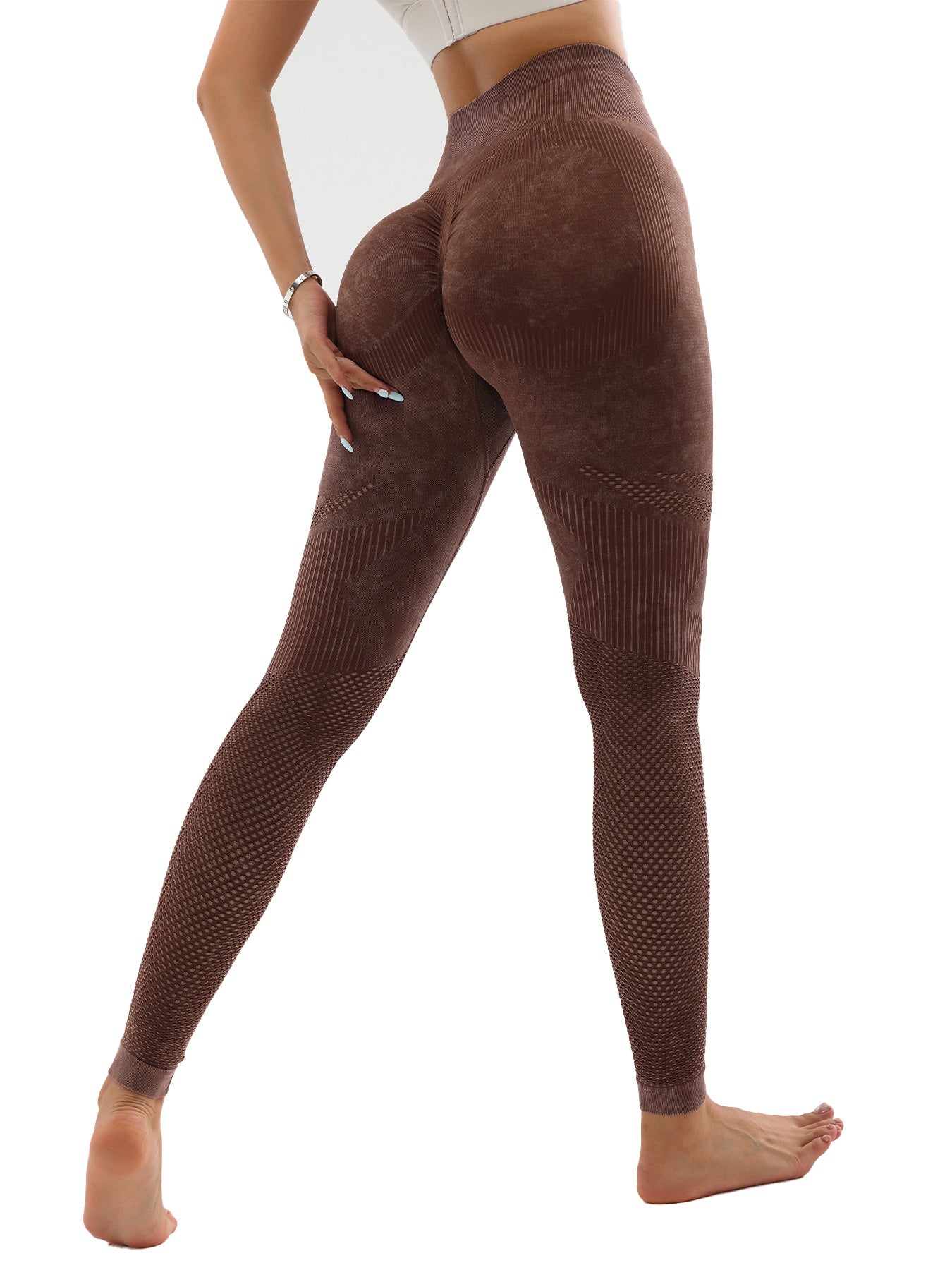 Women Hollow Wide Band Waist Ruch Scrunch Butt Lifting Tights Seamless Yoga Tummy Control Pants Leggings