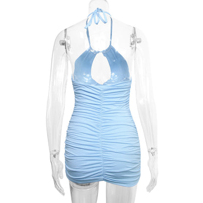 Sexy Women Lace-up Halter Neck Open-back Night Party Dress