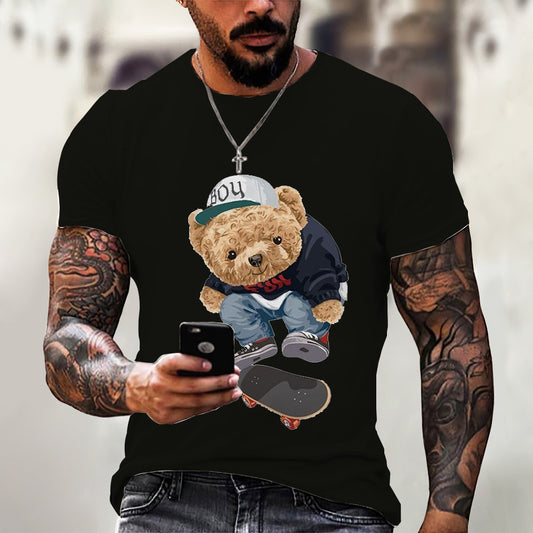 Men's Fashion Animal Bear Printed T-shirt Tops Tees