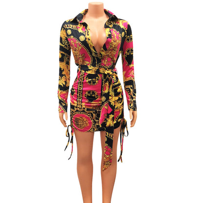 Fashion Sexy Digital Print Pleated Nightclub Party Dress